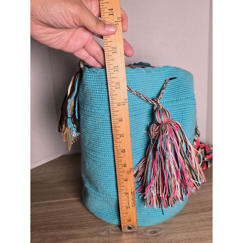 Handwoven Boho Mochila Bag | Wayuu-Style Woven Crossbody Bucket hippie tribal - Picture 10 of 10